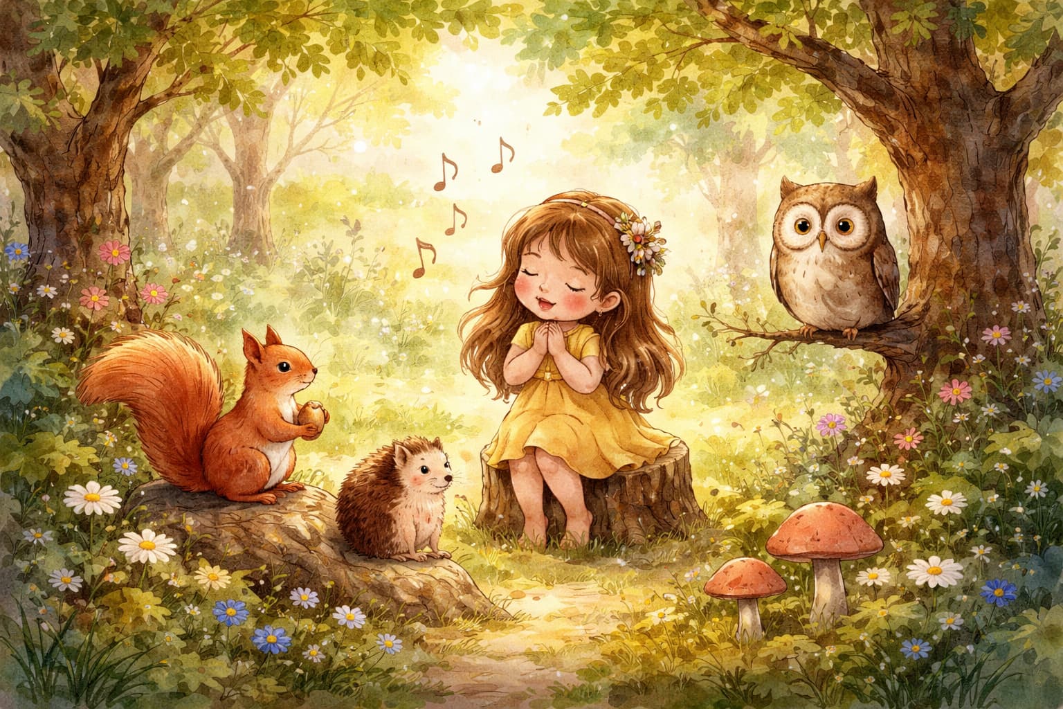 Ilustracija uz priču „Kristina i male životinje u šumi”